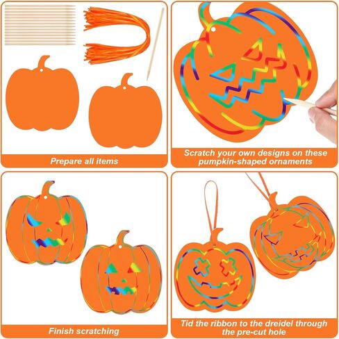 Liliful 60 Set Thanksgiving Scratch Crafts for Kids Colorful Pumpkin Scratch Crafts with 30 Wooden Scratch Tools Fall Scratch Art Pumpkin Hanging Art for Autumn Thanksgiving Craft Gifts in Saudi Arabia