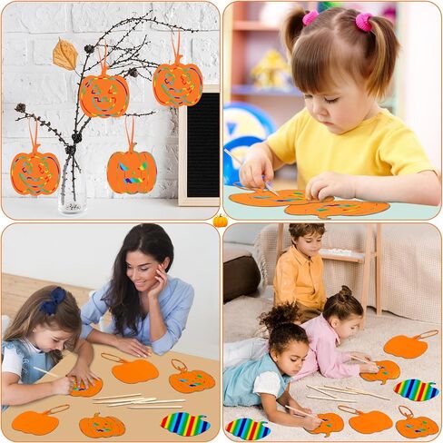 Liliful 60 Set Thanksgiving Scratch Crafts for Kids Colorful Pumpkin Scratch Crafts with 30 Wooden Scratch Tools Fall Scratch Art Pumpkin Hanging Art for Autumn Thanksgiving Craft Gifts in Saudi Arabia