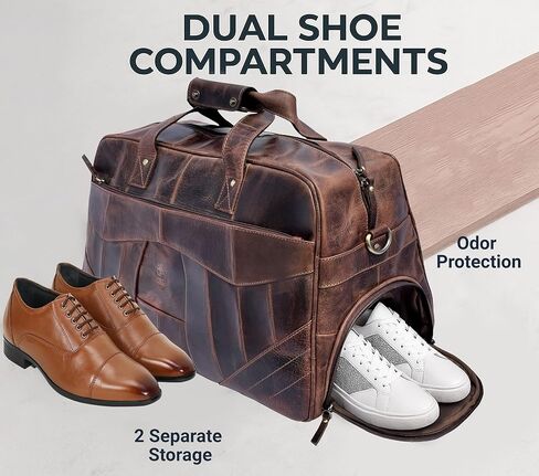 حقيبة دفل جلدية للرجال - حقيبة سفر ليلية في عطلة نهاية الأسبوع مع مقصورتين للأحذية - حقيبة حمل أسفل مقعد الطائرة من راستيك تاون in Kuwait