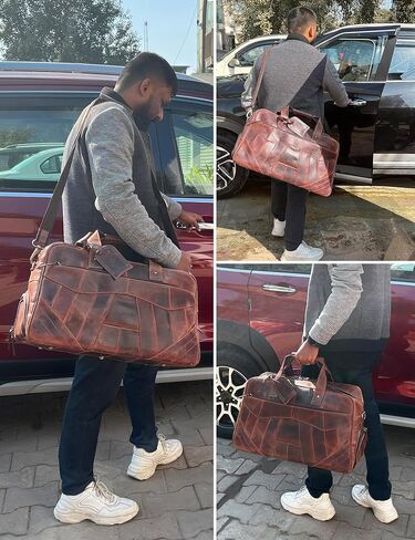 حقيبة دفل جلدية للرجال - حقيبة سفر ليلية في عطلة نهاية الأسبوع مع مقصورتين للأحذية - حقيبة حمل أسفل مقعد الطائرة من راستيك تاون in Kuwait