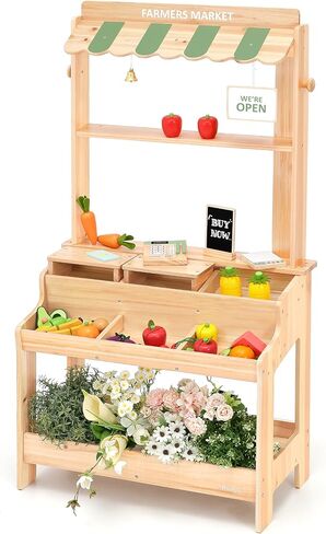 Pairpear Wooden Mud Grocery Stand ، 2-in-1 في الهواء الطلق في الهواء الطلق ومطبخ الطين للأطفال في الهواء الطلق ، لعبة Montessori Play Play مع 14 ملحقات ، وسجل نقدي ولعب الطعام ، الأعمار 3+ باللون الأخضر in Kuwait