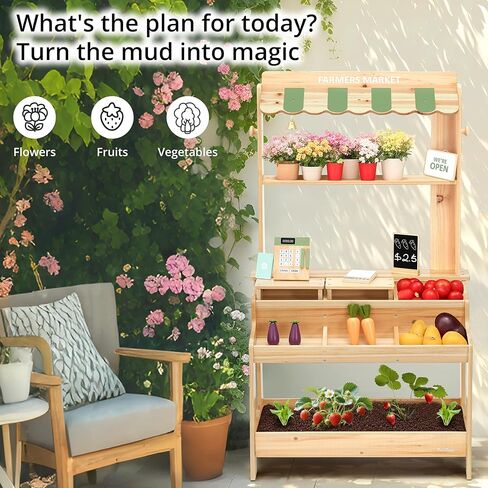 Pairpear Wooden Mud Grocery Stand ، 2-in-1 في الهواء الطلق في الهواء الطلق ومطبخ الطين للأطفال في الهواء الطلق ، لعبة Montessori Play Play مع 14 ملحقات ، وسجل نقدي ولعب الطعام ، الأعمار 3+ باللون الأخضر in Kuwait