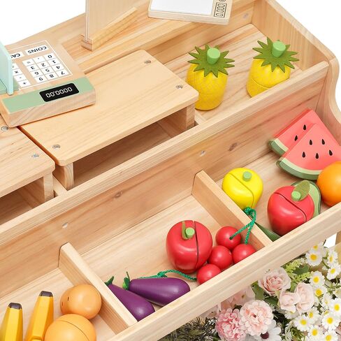 Pairpear Wooden Mud Grocery Stand ، 2-in-1 في الهواء الطلق في الهواء الطلق ومطبخ الطين للأطفال في الهواء الطلق ، لعبة Montessori Play Play مع 14 ملحقات ، وسجل نقدي ولعب الطعام ، الأعمار 3+ باللون الأخضر in Kuwait