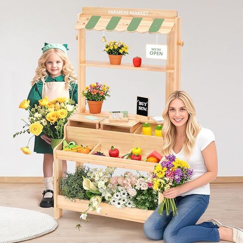 Pairpear Wooden Mud Grocery Stand ، 2-in-1 في الهواء الطلق في الهواء الطلق ومطبخ الطين للأطفال في الهواء الطلق ، لعبة Montessori Play Play مع 14 ملحقات ، وسجل نقدي ولعب الطعام ، الأعمار 3+ باللون الأخضر in Kuwait