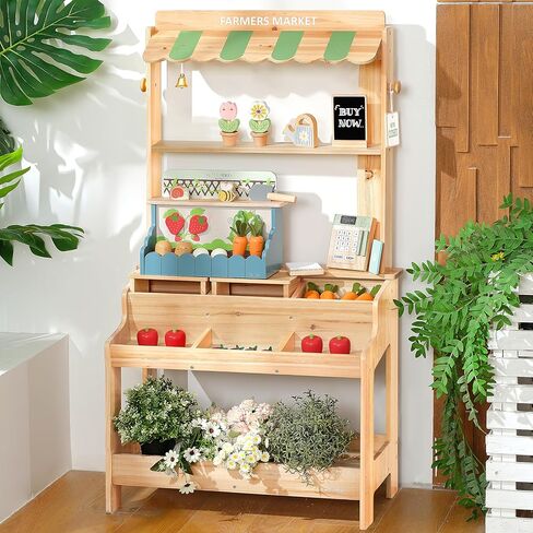Pairpear Wooden Mud Grocery Stand ، 2-in-1 في الهواء الطلق في الهواء الطلق ومطبخ الطين للأطفال في الهواء الطلق ، لعبة Montessori Play Play مع 14 ملحقات ، وسجل نقدي ولعب الطعام ، الأعمار 3+ باللون الأخضر in Kuwait