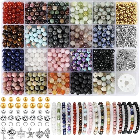 Zefy 996 PCS 6MM حدود الحجر الطبيعية ، حجارة Crystals المستديرة حجارة حقيقية حقيقية ، مجموعة من الأحجار الكريمة مع سحر حبة الفضاء لصنع المجوهرات (20 لونًا) in Kuwait