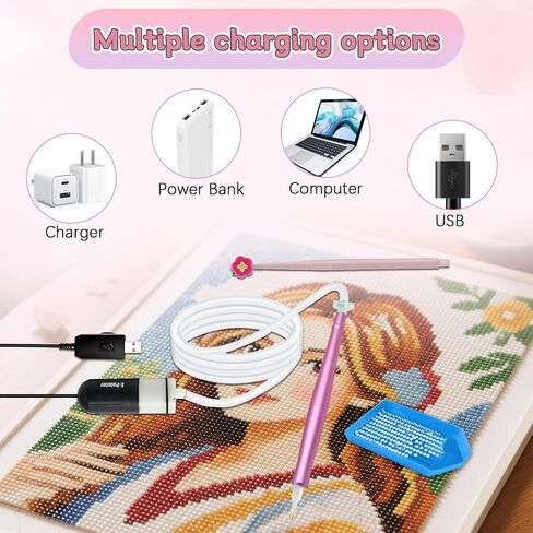 jojnawa Electric Vacuum Diamond Art Pen with Adjustable Suction, Diamond Painting Pen with Storage Tray, Wax-Free Design for Diamond Art Painting (Purple) in Saudi Arabia