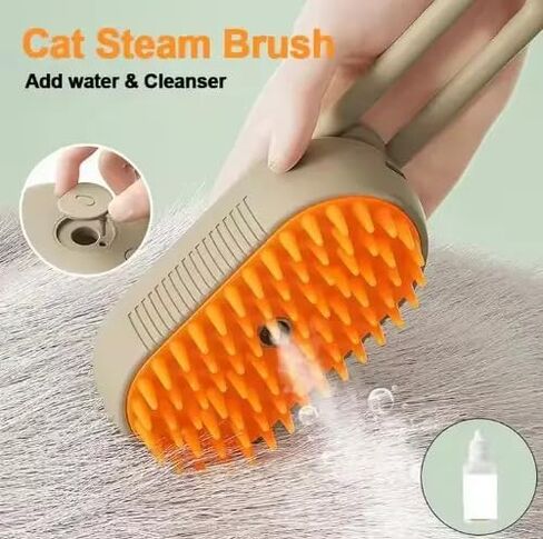 3-in-1 Cat Grooming Brush-Spray Water و Sefficing Shedting Brush للقطط والكلاب-إزالة شعر الحيوانات الأليفة ومشط التدليك للشعر الطويل والقصير (Beige). in Kuwait
