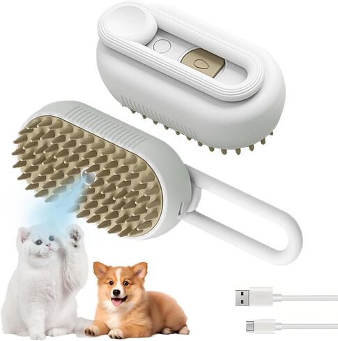 3-in-1 Cat Grooming Brush-Spray Water و Sefficing Shedting Brush للقطط والكلاب-إزالة شعر الحيوانات الأليفة ومشط التدليك للشعر الطويل والقصير (Beige). in Kuwait