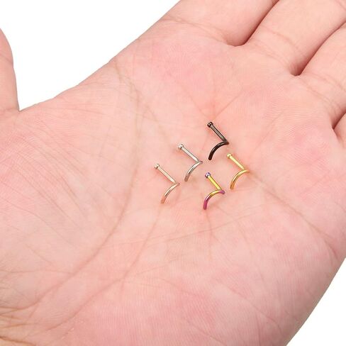 Ruifan 5 قطع الجراحية الصلب منحني الأنف مسمار مسمار مسمار مع 1.5 مم -3 مم شقة ثقب مجوهرات 22G 20G 18G, gauge:22g(0.6mm) in Kuwait