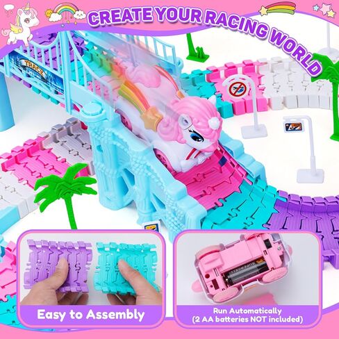 4 5 6 سنوات هدايا عيد ميلاد الفتاة: Unicorn & Shark 194pcs مسار السباق المرن للأطفال الذين تتراوح أعمارهم بين 4-8 | ألعاب سيارة شاحنة وحش للأطفال الصغار 3-6 | Magic يتبع لعبة Toddler Girls Toys العمر 6-8 in Saudi Arabia