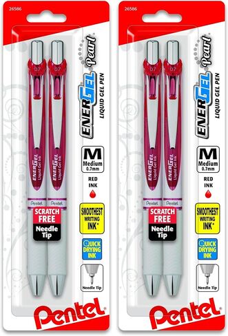 Pentel EnerGel Pearl RTX Retractable Liquid Gel Pen, (0.7mm), Medium Line, Needle Tip, Black Ink, Pack of 2 (BLN77WBP2A) in Saudi Arabia