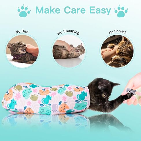 غلاف القط لتمسك غلاف القط ذاتيًا لقطع الأظافر بلفات Cat Cat Burrito Wrap anti-bite ، Wrap Cat anti-eScape Cat 2pcs (أخضر هريرة و Floral-XL ، M & XL) in Kuwait