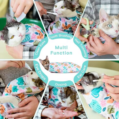 غلاف القط لتمسك غلاف القط ذاتيًا لقطع الأظافر بلفات Cat Cat Burrito Wrap anti-bite ، Wrap Cat anti-eScape Cat 2pcs (أخضر هريرة و Floral-XL ، M & XL) in Kuwait