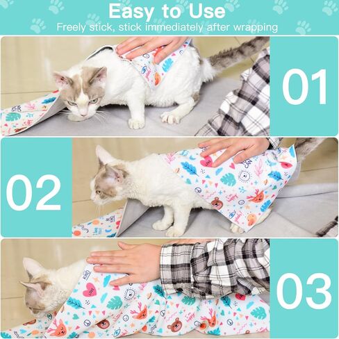 غلاف القط لتمسك غلاف القط ذاتيًا لقطع الأظافر بلفات Cat Cat Burrito Wrap anti-bite ، Wrap Cat anti-eScape Cat 2pcs (أخضر هريرة و Floral-XL ، M & XL) in Kuwait