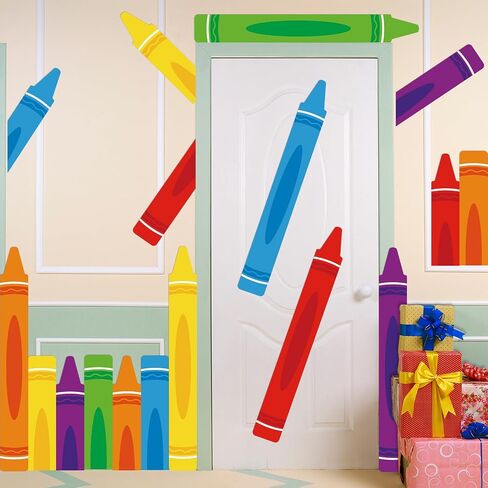 12 Pcs Crayon Door Window Bulletin Board Decorations Back to School Classroom Decoration Colorful Crayon Paper Cutouts Window Decals for First Day of School Party Classroom Chalkboard Glass Wall Decor in Saudi Arabia