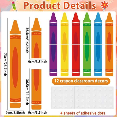 12 Pcs Crayon Door Window Bulletin Board Decorations Back to School Classroom Decoration Colorful Crayon Paper Cutouts Window Decals for First Day of School Party Classroom Chalkboard Glass Wall Decor in Saudi Arabia
