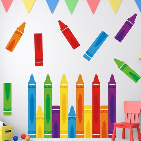 12 Pcs Crayon Door Window Bulletin Board Decorations Back to School Classroom Decoration Colorful Crayon Paper Cutouts Window Decals for First Day of School Party Classroom Chalkboard Glass Wall Decor in Saudi Arabia