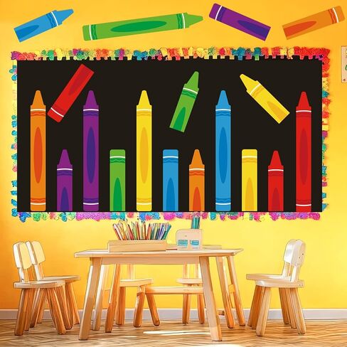 12 Pcs Crayon Door Window Bulletin Board Decorations Back to School Classroom Decoration Colorful Crayon Paper Cutouts Window Decals for First Day of School Party Classroom Chalkboard Glass Wall Decor in Saudi Arabia