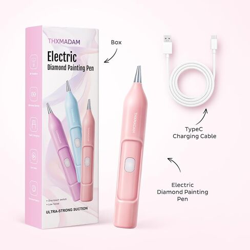 Thxmadam Electric Diamond Paint Pen Pro ، Pen Wireless Diamond Art Paint مع مضخة فراغ للبالغين ، التحكم في مفتاح الزر ، شحن USB-C ، أداة ملحقات الطلاء الماس (الوردي) in Kuwait