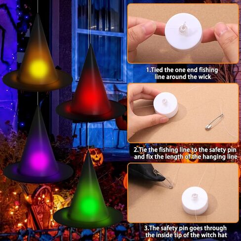YUJUN 24PCS Colorful Hanging Witch Hats with 3D Bats - Indoor/Outdoor Halloween Decor in Saudi Arabia