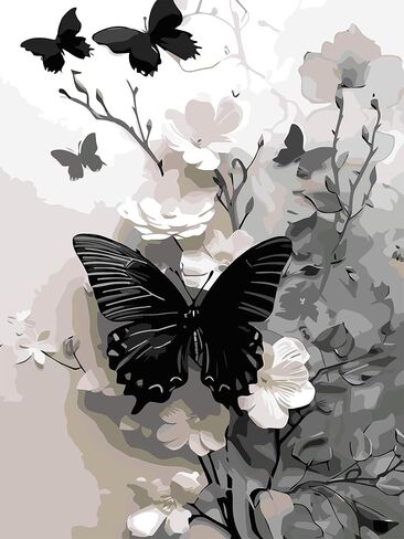 Butterfly Flower Paint by Numbers Kit for Adults Beginner , DIY Paint By Numbers Kits, Easy Color By Numbers Acrylic Paint On Canvas Painting Kits Art,Home Wall Decor 12 x 16 Inch (Without Frame) in Kuwait