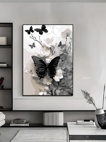 Butterfly Flower Paint by Numbers Kit for Adults Beginner , DIY Paint By Numbers Kits, Easy Color By Numbers Acrylic Paint On Canvas Painting Kits Art,Home Wall Decor 12 x 16 Inch (Without Frame) in Kuwait