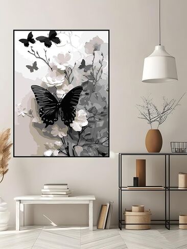 Butterfly Flower Paint by Numbers Kit for Adults Beginner , DIY Paint By Numbers Kits, Easy Color By Numbers Acrylic Paint On Canvas Painting Kits Art,Home Wall Decor 12 x 16 Inch (Without Frame) in Kuwait