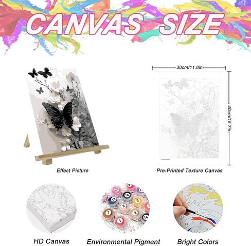 Butterfly Flower Paint by Numbers Kit for Adults Beginner , DIY Paint By Numbers Kits, Easy Color By Numbers Acrylic Paint On Canvas Painting Kits Art,Home Wall Decor 12 x 16 Inch (Without Frame) in Kuwait