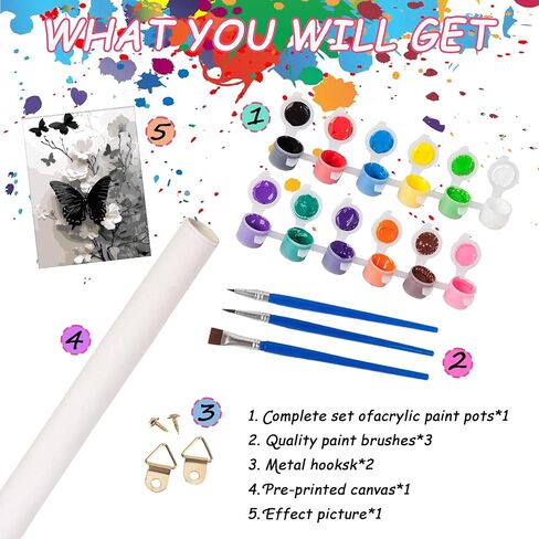 Butterfly Flower Paint by Numbers Kit for Adults Beginner , DIY Paint By Numbers Kits, Easy Color By Numbers Acrylic Paint On Canvas Painting Kits Art,Home Wall Decor 12 x 16 Inch (Without Frame) in Kuwait