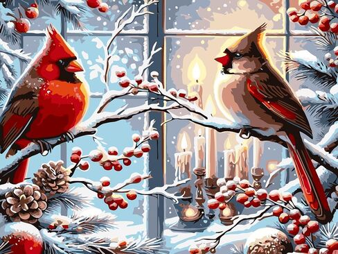 طلاء عيد الميلاد بواسطة أرقام الأرقام للمبتدئين المبتدئين ، DIY Red Bird Paint بأرقام أرقام ، طلاء أكريليك سهل اللون على مجموعات الطلاء شموع قماش ، ديكور الجدار المنزلي 12x 16 بوصة (بدون إطار) in Kuwait