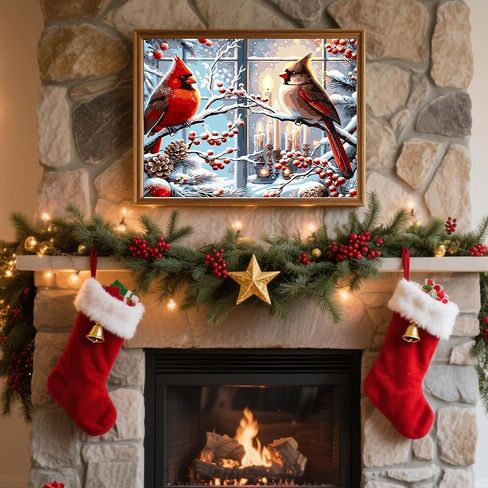 طلاء عيد الميلاد بواسطة أرقام الأرقام للمبتدئين المبتدئين ، DIY Red Bird Paint بأرقام أرقام ، طلاء أكريليك سهل اللون على مجموعات الطلاء شموع قماش ، ديكور الجدار المنزلي 12x 16 بوصة (بدون إطار) in Kuwait