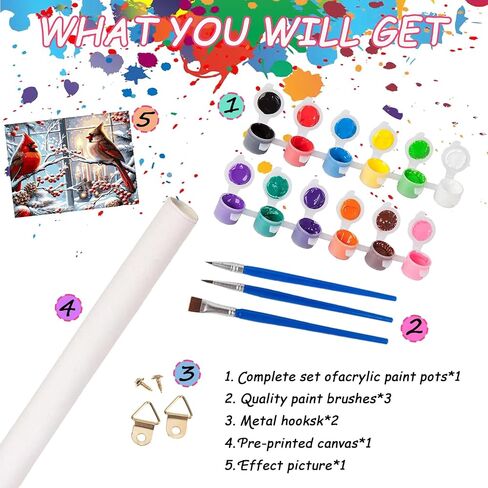 طلاء عيد الميلاد بواسطة أرقام الأرقام للمبتدئين المبتدئين ، DIY Red Bird Paint بأرقام أرقام ، طلاء أكريليك سهل اللون على مجموعات الطلاء شموع قماش ، ديكور الجدار المنزلي 12x 16 بوصة (بدون إطار) in Kuwait