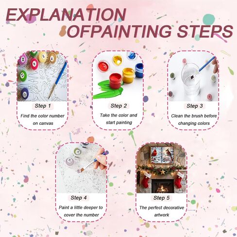 طلاء عيد الميلاد بواسطة أرقام الأرقام للمبتدئين المبتدئين ، DIY Red Bird Paint بأرقام أرقام ، طلاء أكريليك سهل اللون على مجموعات الطلاء شموع قماش ، ديكور الجدار المنزلي 12x 16 بوصة (بدون إطار) in Kuwait