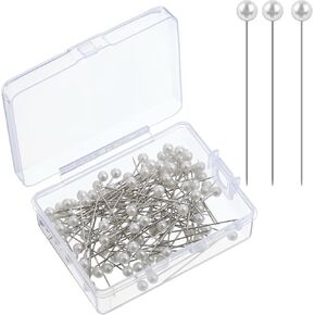 100 PCS Pearl Sewing Pins for Fabric, White Straight Pins Sewing Pearls Push Pin, Pearl Pin for Bouquets, Fixed Sewings Marker Needle with Transparent Plastic Box for Crafting Jewelry Craft Sewings in Kuwait