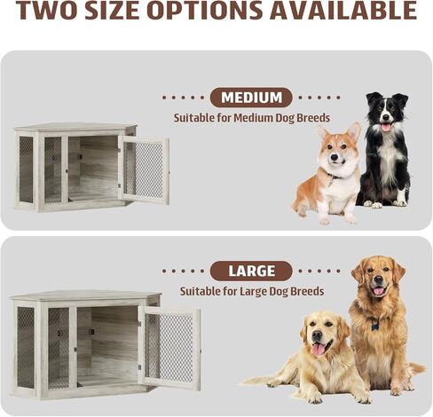 Pukami 44inch Corner Dog Crate Furniture ، أثاث بيت الكلب الخشبي مع شبكة ، منزل الكلب الخشبي المزخرف للاستخدام الداخلي ، للكلب الصغير/المتوسط/الكبير ، مثالي لغرفة محدودة in Kuwait