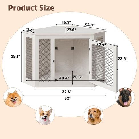 Pukami 44inch Corner Dog Crate Furniture ، أثاث بيت الكلب الخشبي مع شبكة ، منزل الكلب الخشبي المزخرف للاستخدام الداخلي ، للكلب الصغير/المتوسط/الكبير ، مثالي لغرفة محدودة in Kuwait