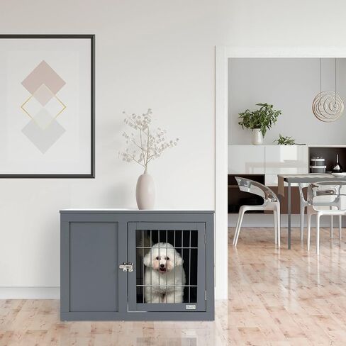 Pawhut Dog Crate Furniture Wire Indoor Pet Kennel Cage ، طاولة نهاية مع أبواب مزدوجة ، أقفال لمنزل الكلب الصغير والمتوسط ​​، الرمادي in Saudi Arabia