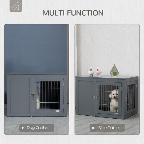 Pawhut Dog Crate Furniture Wire Indoor Pet Kennel Cage ، طاولة نهاية مع أبواب مزدوجة ، أقفال لمنزل الكلب الصغير والمتوسط ​​، الرمادي in Saudi Arabia