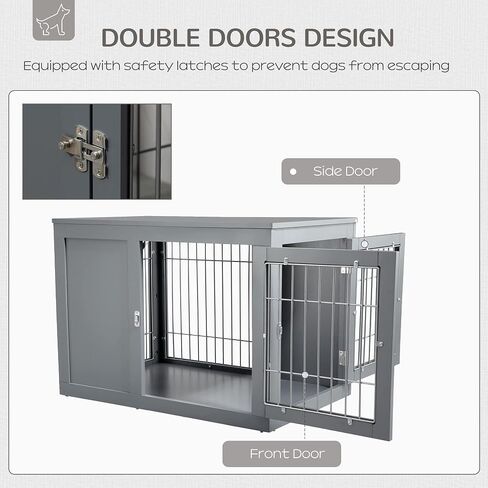 Pawhut Dog Crate Furniture Wire Indoor Pet Kennel Cage ، طاولة نهاية مع أبواب مزدوجة ، أقفال لمنزل الكلب الصغير والمتوسط ​​، الرمادي in Saudi Arabia
