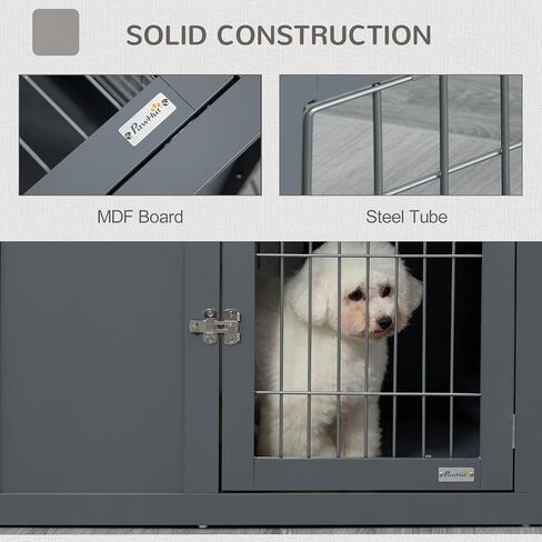 Pawhut Dog Crate Furniture Wire Indoor Pet Kennel Cage ، طاولة نهاية مع أبواب مزدوجة ، أقفال لمنزل الكلب الصغير والمتوسط ​​، الرمادي in Saudi Arabia