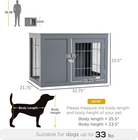 Pawhut Dog Crate Furniture Wire Indoor Pet Kennel Cage ، طاولة نهاية مع أبواب مزدوجة ، أقفال لمنزل الكلب الصغير والمتوسط ​​، الرمادي in Saudi Arabia