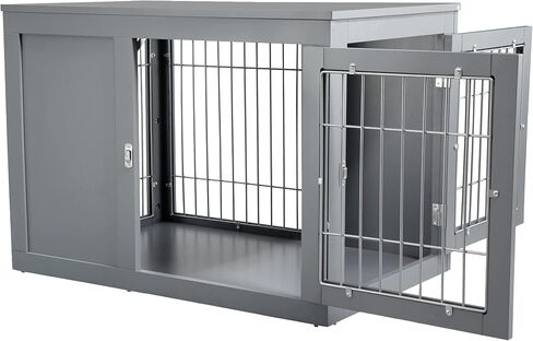 Pawhut Dog Crate Furniture Wire Indoor Pet Kennel Cage ، طاولة نهاية مع أبواب مزدوجة ، أقفال لمنزل الكلب الصغير والمتوسط ​​، الرمادي in Saudi Arabia