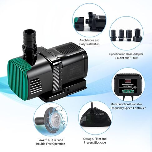 Luckerain Aquarium Pump 800 GPH Submersible Water Pump with Variable Frequency Controller 18ft Cord Amphibious Quiet Return Pump for small Fish Tanks Koi Pond Waterfalls Fountains Gardens and Sumps in Kuwait