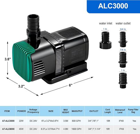 Luckerain Aquarium Pump 800 GPH Submersible Water Pump with Variable Frequency Controller 18ft Cord Amphibious Quiet Return Pump for small Fish Tanks Koi Pond Waterfalls Fountains Gardens and Sumps in Kuwait
