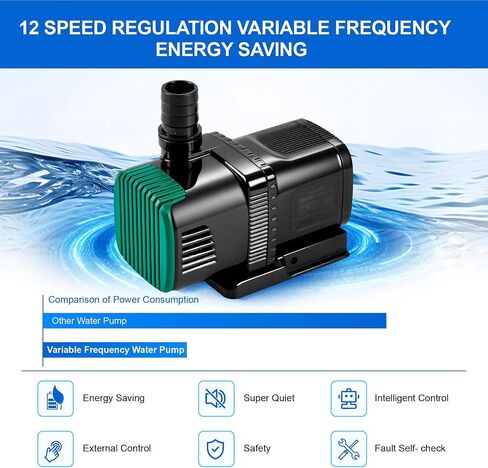 Luckerain Aquarium Pump 800 GPH Submersible Water Pump with Variable Frequency Controller 18ft Cord Amphibious Quiet Return Pump for small Fish Tanks Koi Pond Waterfalls Fountains Gardens and Sumps in Kuwait
