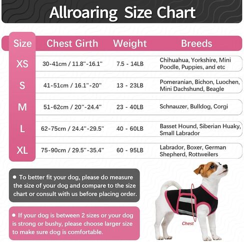 Allroaring Dog Anxiety Vest, Soft Dog Calming Shirt, Reflective Anti-Anxiety Vest Breathable Pet Anxiety Jacket Wrap for Fireworks, Thunderstorms, Separation, Travle, Vet Visits, Black XS in Kuwait