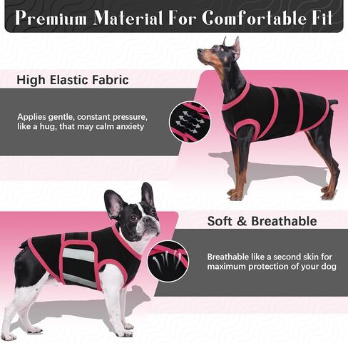 Allroaring Dog Anxiety Vest, Soft Dog Calming Shirt, Reflective Anti-Anxiety Vest Breathable Pet Anxiety Jacket Wrap for Fireworks, Thunderstorms, Separation, Travle, Vet Visits, Black XS in Kuwait
