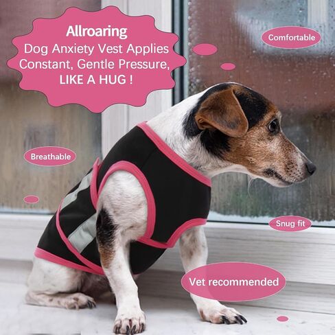 Allroaring Dog Anxiety Vest, Soft Dog Calming Shirt, Reflective Anti-Anxiety Vest Breathable Pet Anxiety Jacket Wrap for Fireworks, Thunderstorms, Separation, Travle, Vet Visits, Black XS in Kuwait