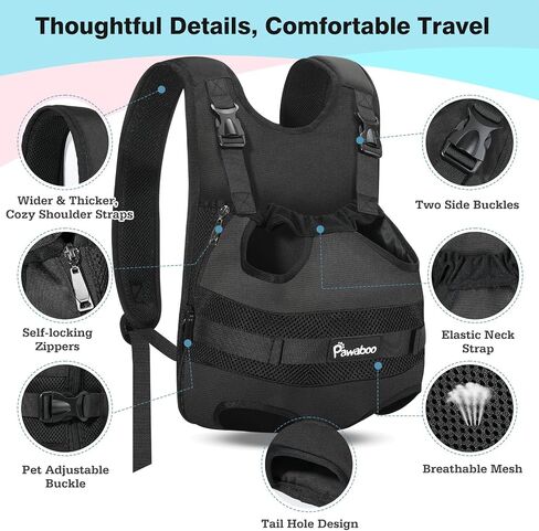 Pawaboo Pet Dog Cog Carrier Backpacks ، ساقين Out Pet Carrier Backpack للكلاب ، حاملات الصدر القابلة للتعديل سهلة الملاءمة للكلاب الصغيرة المتوسطة الحرة للتخييم في المشي لمسافات طويلة ، S ، الأسود in Kuwait